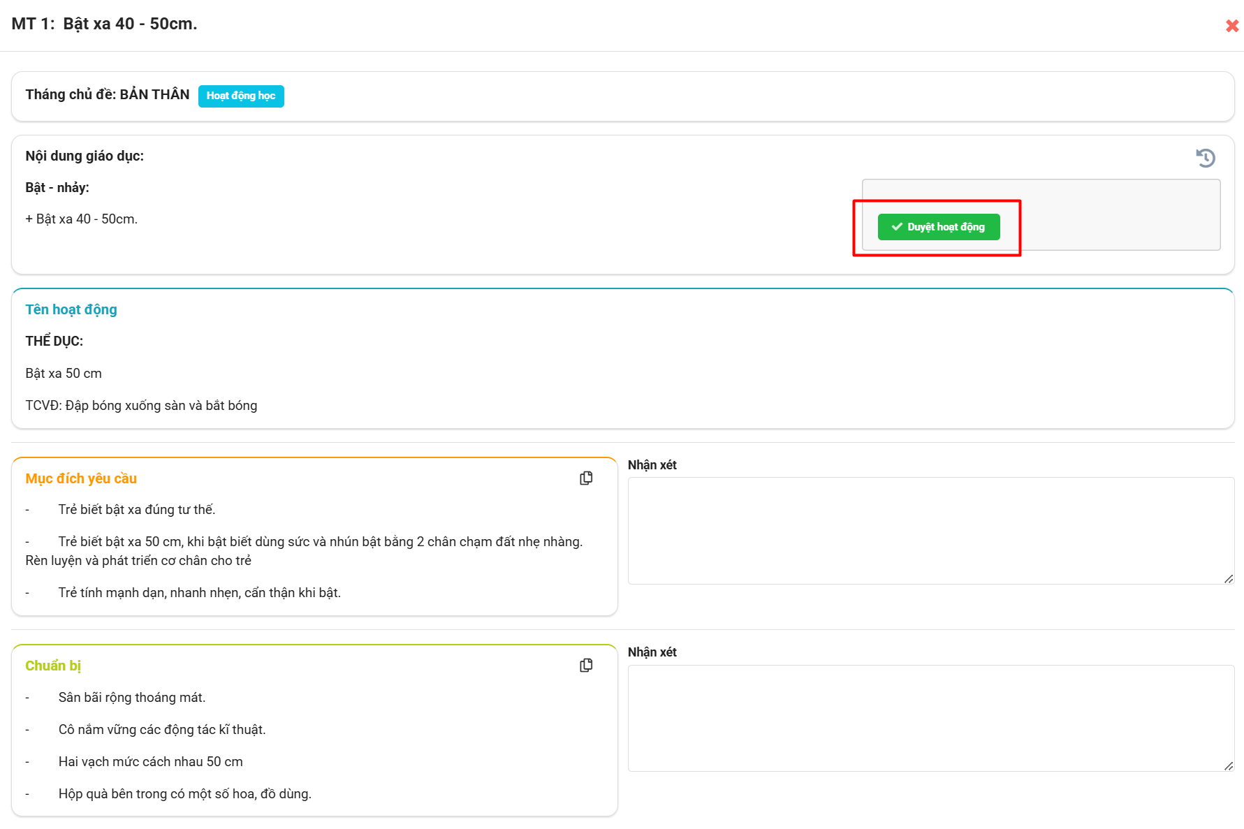 Màn hình duyệt hoạt động