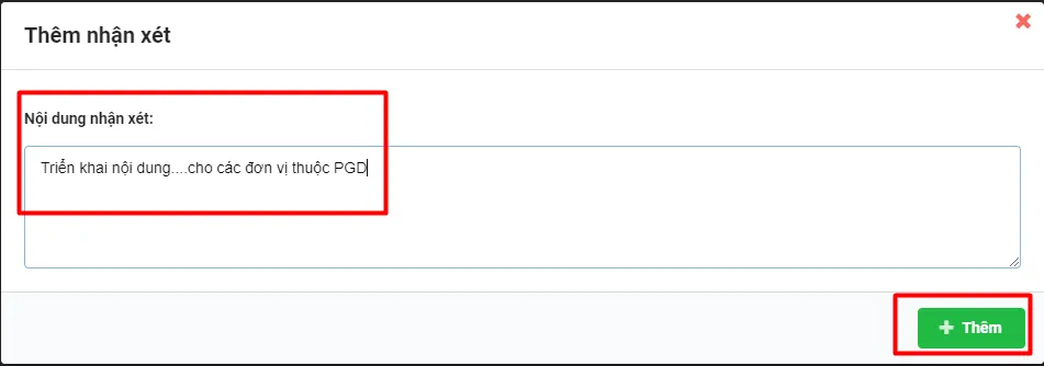 Màn hình thêm nội dung nhận xét
