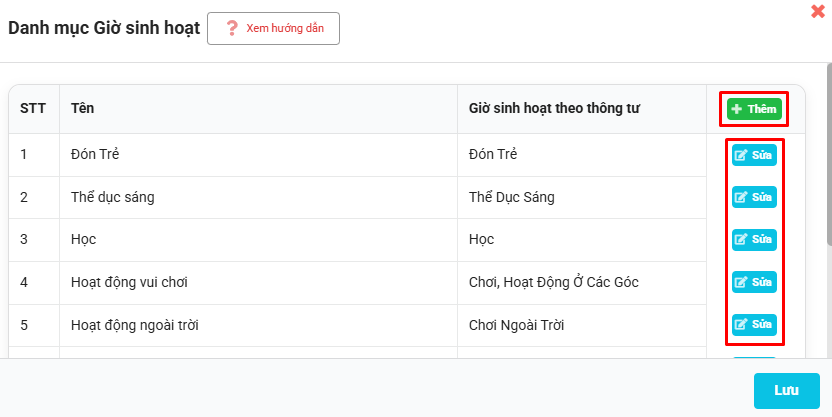 Màn hình thêm mới hoặc sửa giờ sinh hoạt