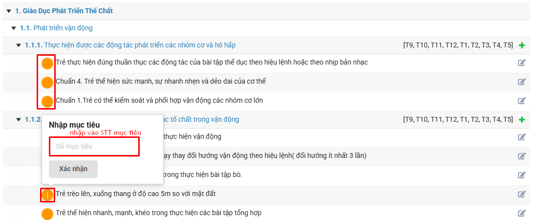 Màn hình nhập lại số thứ tự mục tiêu mới