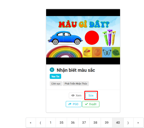 Màn hình sửa học liệu