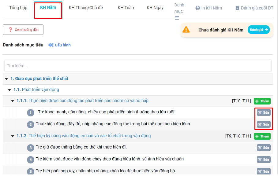 Màn hình bấm Sửa mục tiêu