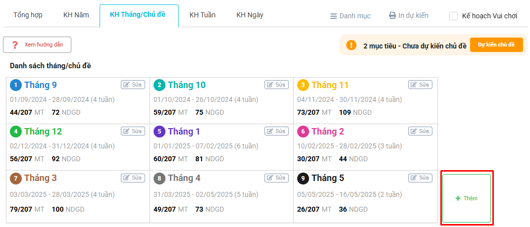 Màn hình thêm mới tháng/chủ đề