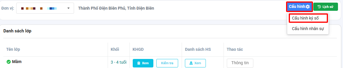 Màn hình Cấu hình ký số