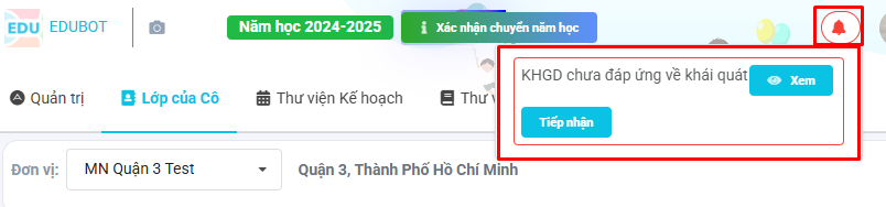 Màn hình xem nhận xét từ SGD/PGD, tiếp nhận nhận xét