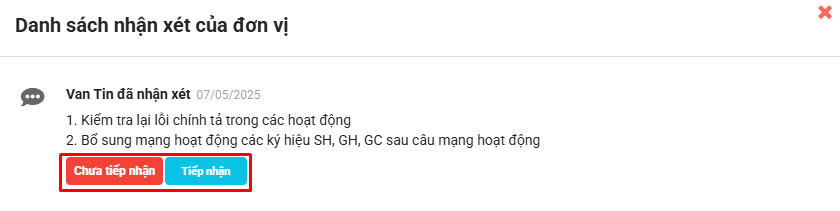 Màn hình tiếp nhận nhận xét của quản lý