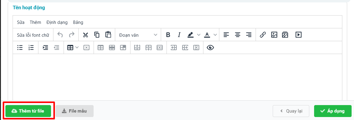 Màn hình nhập nội dung hoạt động